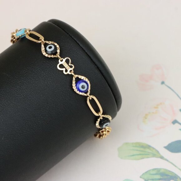 "Evil Eye Charm Rose Gold Bracelet with Butterfly Accent, XPBL1029 - Picture 9 of 12